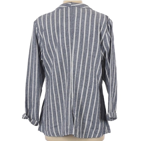 Anthropologie Sanctuary Linen Comfy Soft Chambray White Striped Blazer Small - Picture 2 of 9